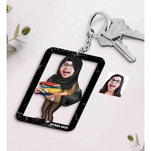 Personalized Is Lady Teacher Caricature Of Wood Anahtarlık-8
