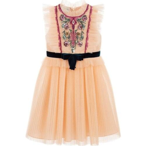 Handmade Baby Girls Flower Embroidered Dress Evening Party Floral Dresses 2-12Yrs Sleeveless Girls Princess Party Dress CA983