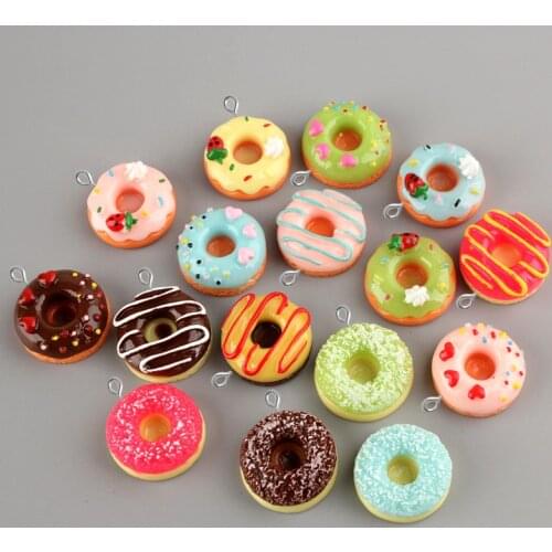 10pcs 24MM Resin cabochon heart Doughnut Donut charm pendant miniature craft jewelry making Material Creative Diy Accessories