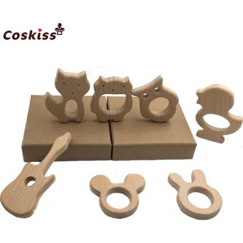 Organic Wooden Animal Teether Baby Teether Natural Baby Teething Nursing Grasping Toy Toddler Teether Newborn Baby Teether Gift