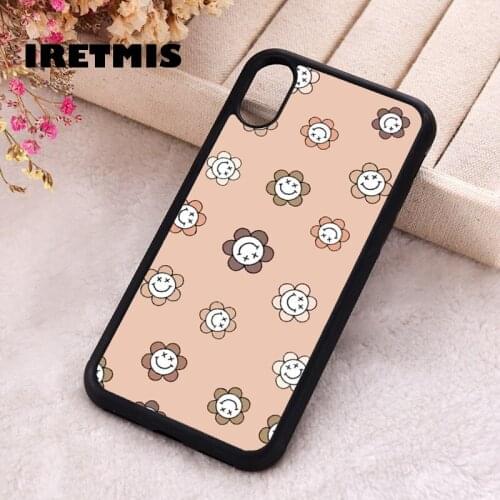 Iretmis 5 5S SE 2020 Phone Cover Case for iPhone 6 6S 7 8 Plus X Xs XR 11 12 Mini Pro Max Rubber Silicone flowers brown smiley