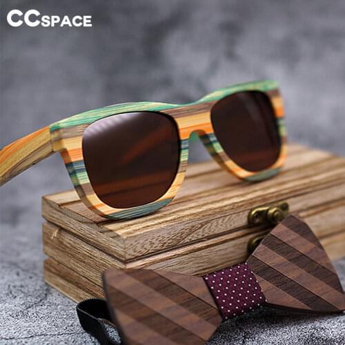 47550 Square Sunglasses Polarized Lenses Wooden Frame Colorful Retro Charm Men Womens Shade UV400