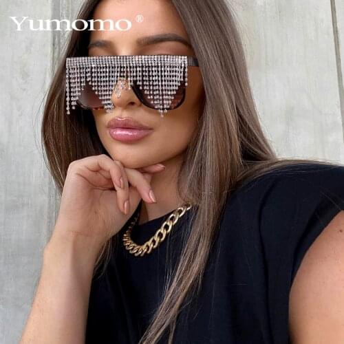 Tassel Diamond Oversize Round Sunglasses Women 2021 Brand Designer Rhinestone Luxury Eyewear Oval Sun Glasses UV400 Shades