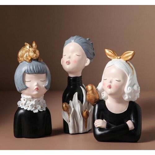 Modern Cute Character Girl Home Livingroom Table Resin Figurines Sculpture Decoration Kid Room Accessories Crafts Birthday Gifts