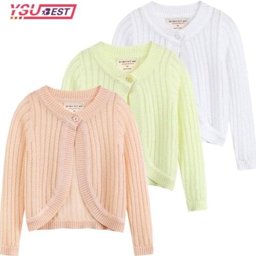 Girl Knit Cardigan Childrens Clothing Hollow Childrens Jacket Baby Sweater Sunscreen Pure Cotton Summer Thin Girl Knit Cardigan