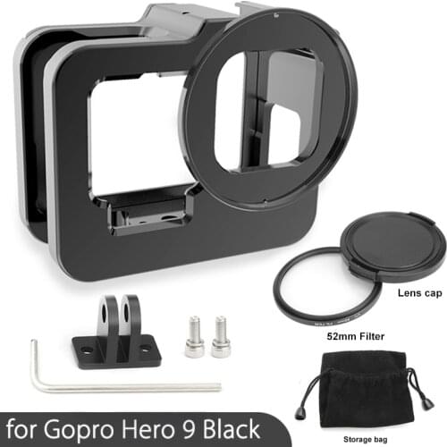 Aluminum Alloy Protective Case for GoPro Hero 9 Black Metal Case Frame Cage + 52mm UV Lens Filter Cap for Go Pro 9 Camera
