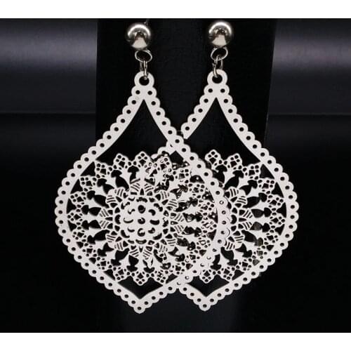 2021 Stainless Steel Bohemian Stud Earrings for Women Silver Color Big Long Earrings For Women Jewelry pendientes largos E612146