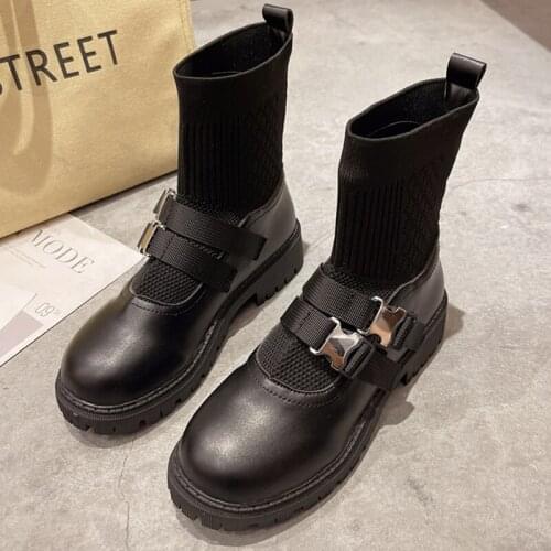 Modern Boots Women Big Size Ankle Short Boots Female Round Toe Platform Shoes Autumn Winter Ladies Stretch Shoes For Woman