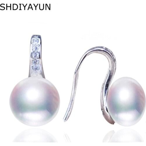 SHDIYAYUN 2019 Fine Pearl Earrings Natural Freshwater Pearl Zircon Stud Earring 925 Sterling Silver Jewelry For Women Ear Hook