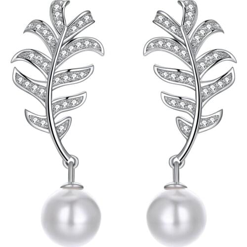 SILVERHOO 925 Silver Stud Earrings For Women Austria Crystal Pearl Exquisite Leaf Earrings Fashion Jewelry Girls Birthday Gifts