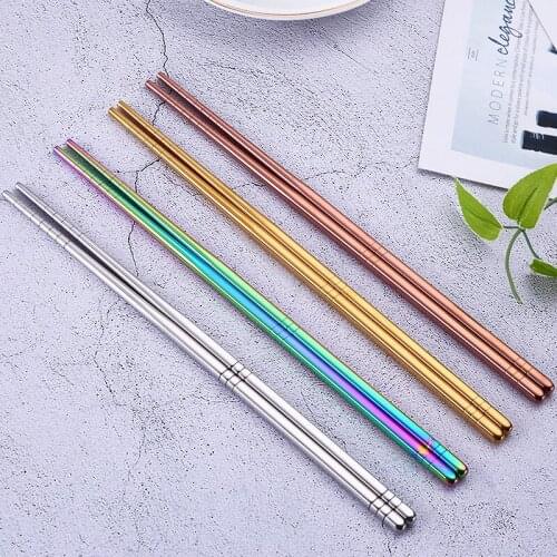 1 Pair Non-Slip Stainless Steel Chinese Chopsticks Reusable Metal Chopstick For Sushi Hashi Food Sticks Tableware Kitchen Tools