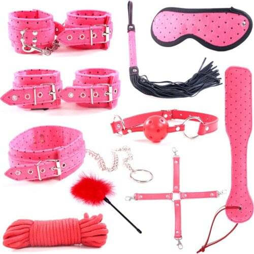 10 Pcs Couple Sex Sets For Women Erotic Sex Toys Handcuffs Whip Mouth Gag Ropes Sexy Lingerie Bdsm Bondage