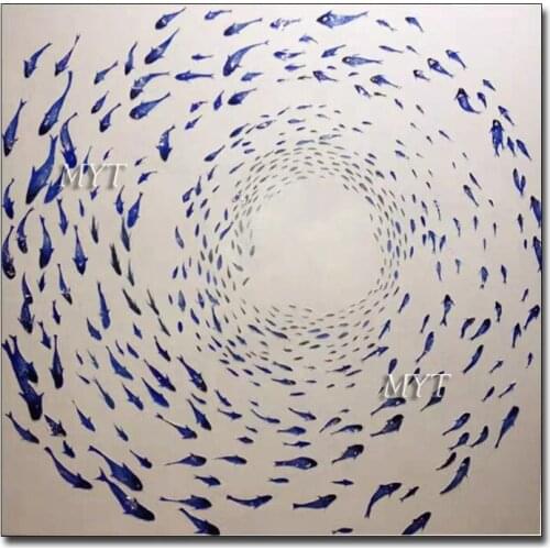 100% Hand Painted Abstract Fish Oil Painting Canvas Wall Picture Art Interior Home Decoration Piece Modern Wall Hangings Artwork