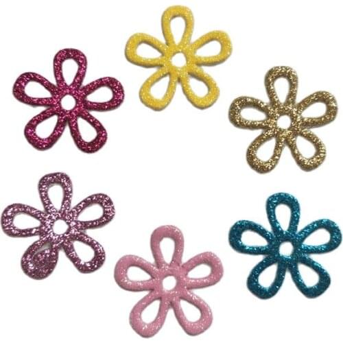 100pcs 2.5cm Mixed Glitter Fabric Patches Flower Applique for Craft/Clothes DIY Scrapbooking Accessories