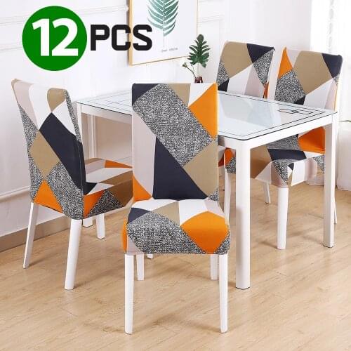 12 pcs Printed Pattern Elastic Cover for Dining Room Chair Cover Spandex Armchair WeddingParty Dining Room Office Banquet Seat