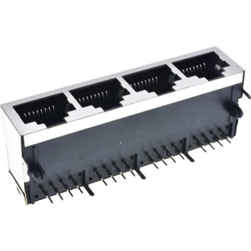 20pcs/lot 59/1x4 Shield Type 90 Degree 4 Port RJ45 LAN Modular Network Connector