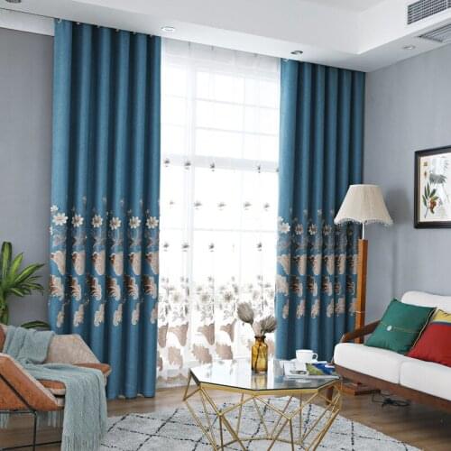 2021 New Simple and Modern Curtain Custom Jacquard Bottom Embroidered High Shading American Curtains for Living Room Bedroom