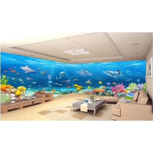 Custom photo 3d wallpaper HD large panoramic underwater world dolphin fish coral home decor living room wallpaper for walls 3 d