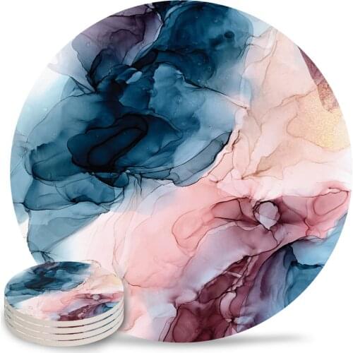 Deep Blue Abstract Painting Round Coaster Coffee Table Mats Kitchen Table Accessories Absorbent Ceramic Coasters
