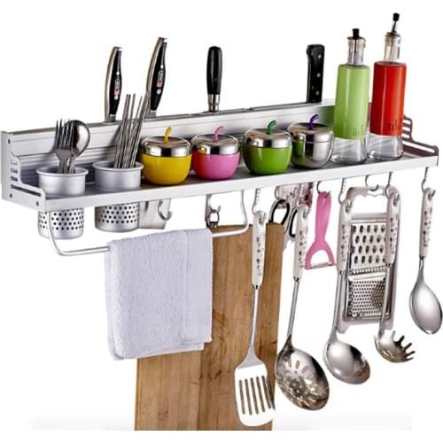 Aluminum Kitchen Rack Shelf Rack, Cooking Utensil Tools Hook Rack, kitchen Holder Storage 40cm-60cm punch/ no punch choice