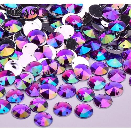 JUNAO 500pcs 10mm Sewing Purple AB Crystals Acrylic Rhinestone Applique Round Crystal Stones Flat Back Gems For Clothes Crafts