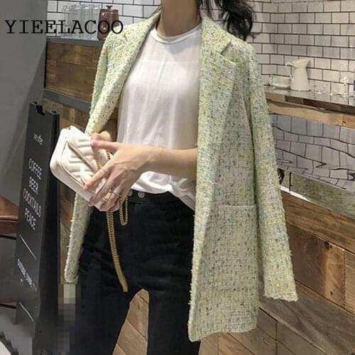Avocado Tweed Jacket 2020 Autumn Jacket New Loose Long-sleeved Jacket Womens Small Fragrance Suit Jacket