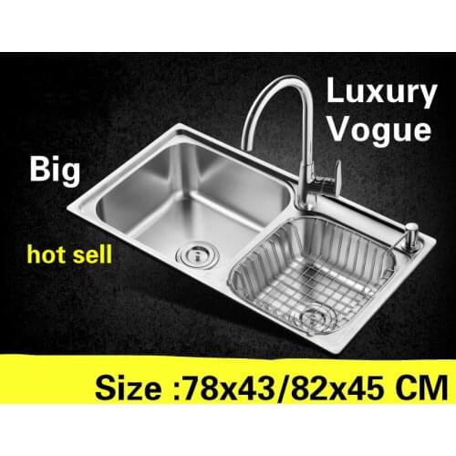 Free shipping Home kitchen double groove sink wash vegetables luxury 304 stainless steel hot sell 780x430/820x450 MM