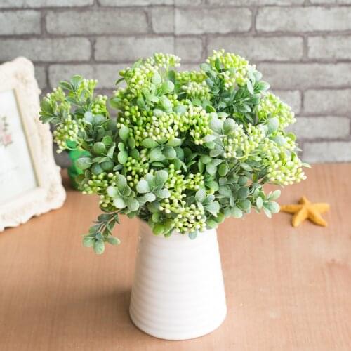 7 Branches green artificial berry flowers bouquet artificial fruit plants mini leaf outdoor living room wedding decoration