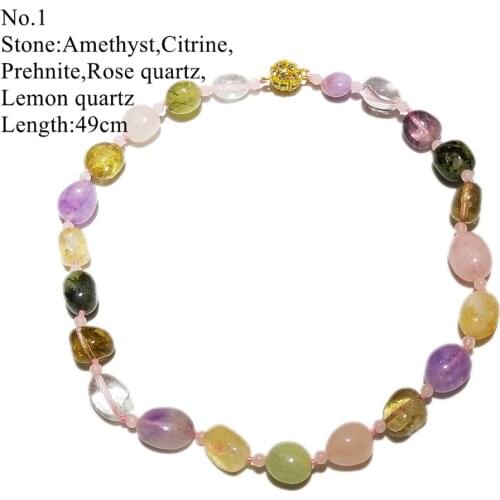 LiiJi Unique Stone Women Necklace Rose Quartzs Agates Aventurine Amazonite Short Necklace Only 1PCS each stock Jewelry for Women