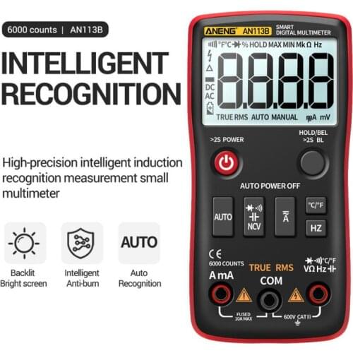 AN113B 600V Digital Multimeter with Thermocouple Auto-Ranging Ture RMS AC/DC Volt Ohm Tester Meter LCD Backlight Multimetro