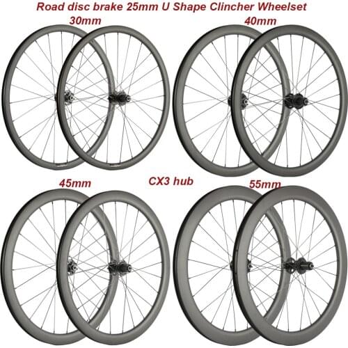 Factory Sales 30mm 40mm 45mm 55mm Carbon Wheels Road Disc Brake Wheelset Clincher Cyclocross Bicycle Wheels Tubular 25mm
