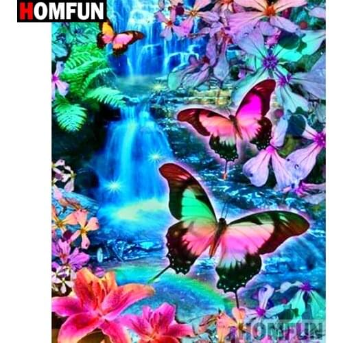 HOMFUN Full Diamond "Butterfly waterfall" DIY 5D Diamond Painting Cross Stitch Home Decor Picture Of Rhinestone Handmade A27462