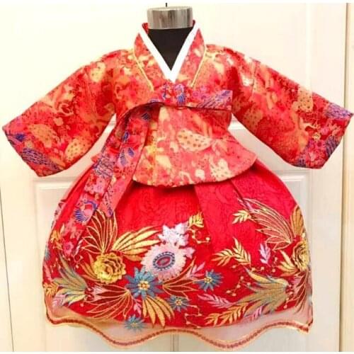 High Quality Girl Korean Hanbok Winter Childrens cheongsam Children dress Phoenix embroidery