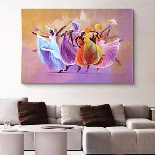 Beautiful African Women Dancing Oil Painting Art Canvas Wall Art Poster Print Picture of Living Room Home Wall Decoration