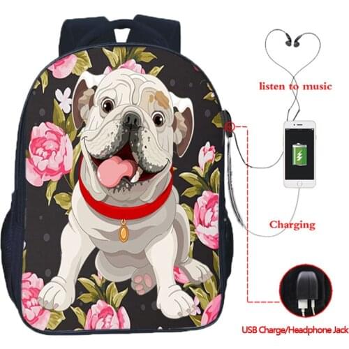 Beautiful Husky Dog Backpack German Shepherd USB Charging Book Rucksack Kawaii Boston Terrier Knapsack Teens Bulldog Schoolbags