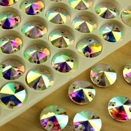 10mm 12mm 14mm 16mm 18mm 50pcs round flatback Crystal AB Sew On Rhinestones for bride dress making 2holes Wedding Dress Garment