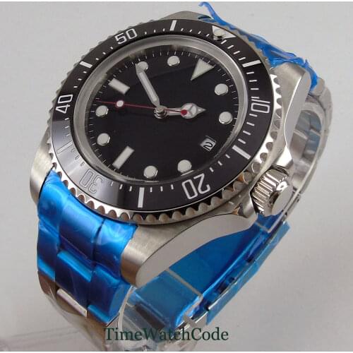 44mm Automatic Mens Watch SEA Japanese Genuine Miyota8215 Movement Black Dial Date Display Black Ceramic Bezel Oyster Bracelet