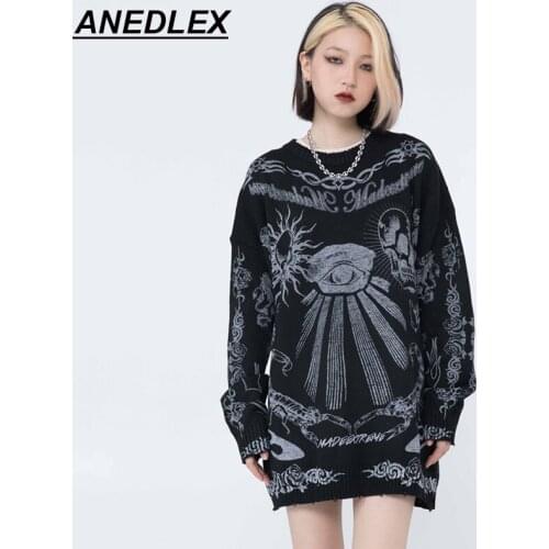 Men Woman Hip Hop Streetwear Skull Head Scorpion Rose Printing Harajuku Sweater Retro Knitted Sweater 2021Winter Cotton Pullover
