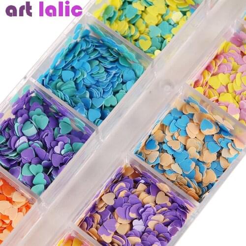 12 Grids Set Nail Glitter Sequin Mixed Heart Shape Flake Paillette DIY UV Gel Nail Polish Manicure Nail Art Decorations