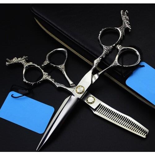 6inch Japan 440c 9cr13 6 '' Dragon hair scissors barber scissors set hairdressing scissors professional hair cutting thinning