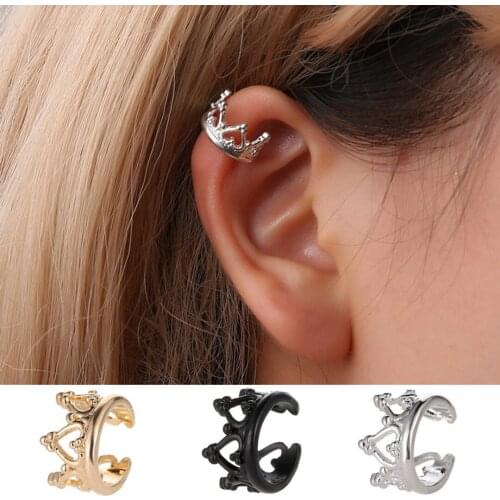 Punk Crown Ear Cuff Fashion Princess Queen No Pierced Earring Alloy Heart Crown Helix Cartilage Clip-on Earring For Men Women