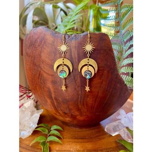 The gold plated Celestial Abalone Earrings, Hypoallergenic, Aesthetic Jewelry,Celestial Witchy Metaphysical Jewelry