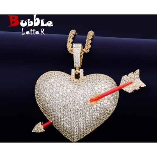 Heart Arrow Necklace & Pendant Gold Color AAA Cubic Zircon Mens Hip Hop Jewelry