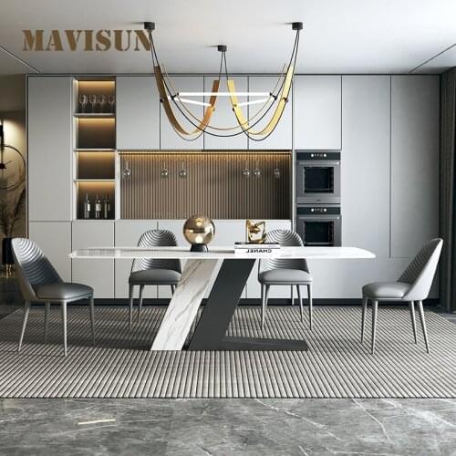 Postmodern Minimalist Marble Dining Table Light Luxury Italian Style Nordic Rock Board Dining Table And Chair Furniture For Home