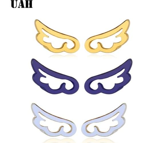 UAH Lovely Angle Wings Stud Earrings Wings Shape Fashion Stud Earrings Brincos For Girl Present Never Fade
