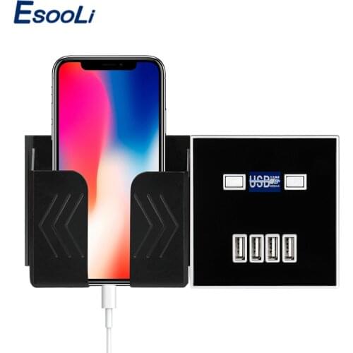 Esooli Black 4-PORT USB Port 4A Wall Charger Adapter EU Plug Socket Power Outlet Panel Electric Wall Charger Adapter Charging