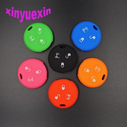 50pcs Xinyuexin 3 Buttons Silicone Car Key Cover Fob Case For Benz Smart City Fortwo Roadster Remote Car Key Bag Keychain