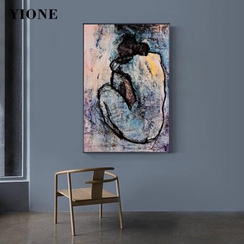 Blue Nude Picasso Canvas Oil Painting Abstract Art Woman Portrait Poster Prints Wall Picture for Living Room Home Interior Decor