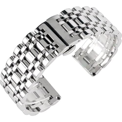 20/22/24mm Replacement Women Men Watch Band Wrist Strap Stainless Steel Bracelet High Quality Silver Adjustable + 2 Spring Bars