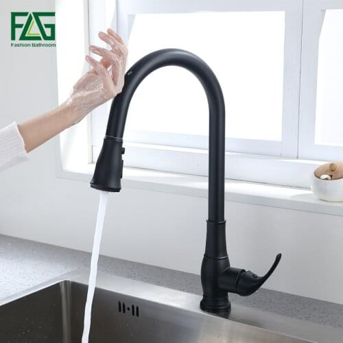 FLG Sensor Kitchen Faucets Black Touch Inductive Sensitive Faucets Mixer Water Tap Single Handle Thtree Outlet Water Modes